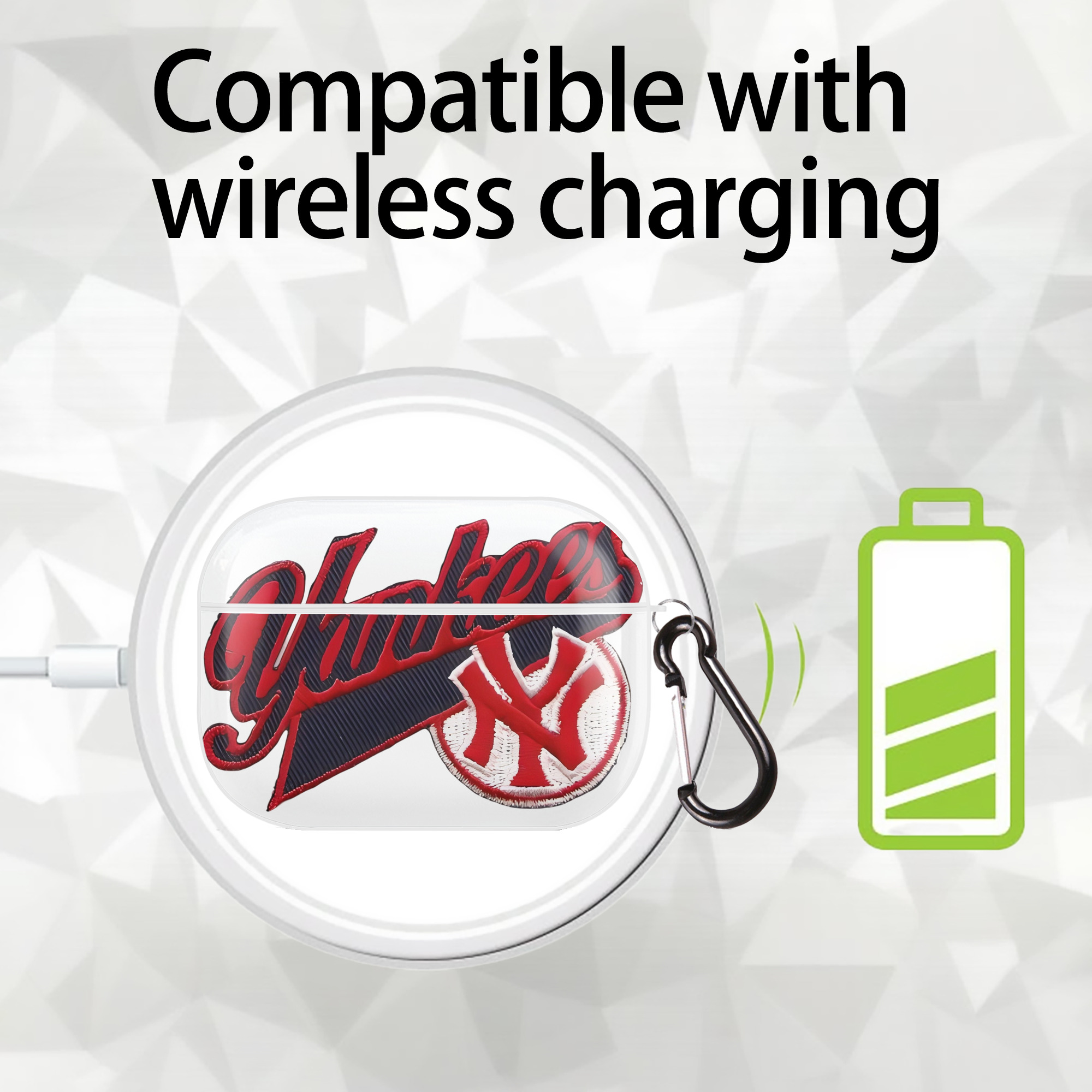 New York Yankees 77 AirPods Pro Hard Case White With Keychain, Durable Flexible PC, Precise Cutouts, Anti-Fingerprint, Yellowing & Scratch Resistant, Full Protection, Washable