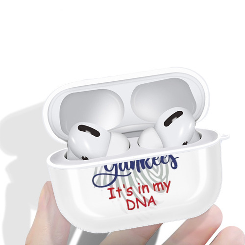 New York Yankees It's In My DNA AirPods Pro Hard Case White With Keychain, Durable Flexible PC, Precise Cutouts, Anti-Fingerprint, Yellowing & Scratch Resistant, Full Protection, Washable