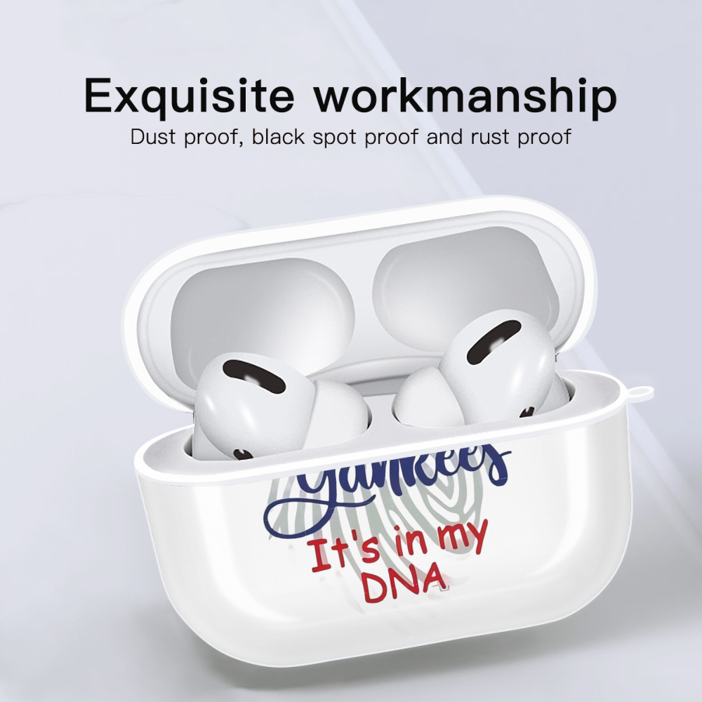 New York Yankees It's In My DNA AirPods Pro Hard Case White With Keychain, Durable Flexible PC, Precise Cutouts, Anti-Fingerprint, Yellowing & Scratch Resistant, Full Protection, Washable