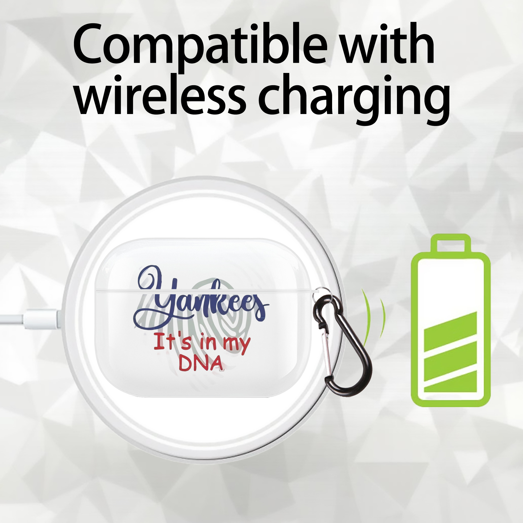 New York Yankees It's In My DNA AirPods Pro Hard Case White With Keychain, Durable Flexible PC, Precise Cutouts, Anti-Fingerprint, Yellowing & Scratch Resistant, Full Protection, Washable