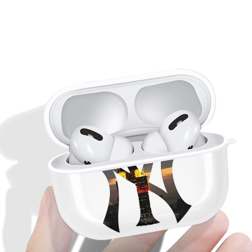 New York Yankees Logo New York Background AirPods Pro Hard Case White With Keychain, Durable Flexible PC, Precise Cutouts, Anti-Fingerprint, Yellowing & Scratch Resistant, Full Protection, Washable
