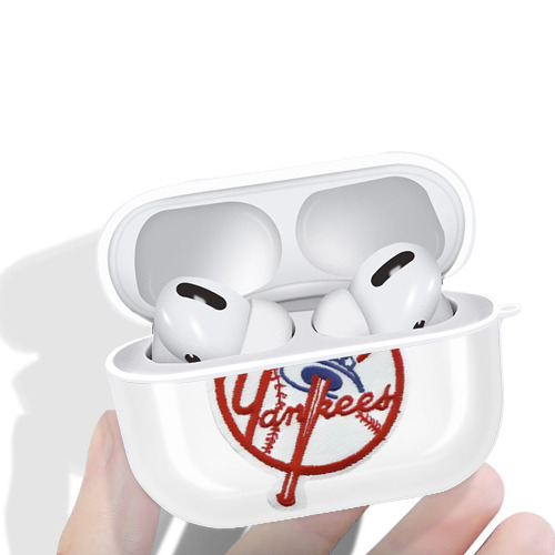 New York Yankees LOGO AirPods Pro Hard Case White With Keychain, Durable Flexible PC, Precise Cutouts, Anti-Fingerprint, Yellowing & Scratch Resistant, Full Protection, Washable