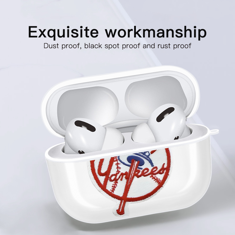 New York Yankees LOGO AirPods Pro Hard Case White With Keychain, Durable Flexible PC, Precise Cutouts, Anti-Fingerprint, Yellowing & Scratch Resistant, Full Protection, Washable
