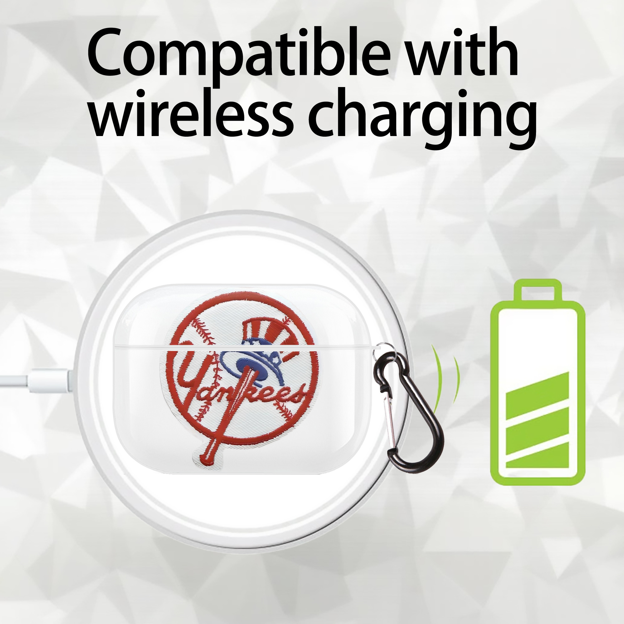 New York Yankees LOGO AirPods Pro Hard Case White With Keychain, Durable Flexible PC, Precise Cutouts, Anti-Fingerprint, Yellowing & Scratch Resistant, Full Protection, Washable