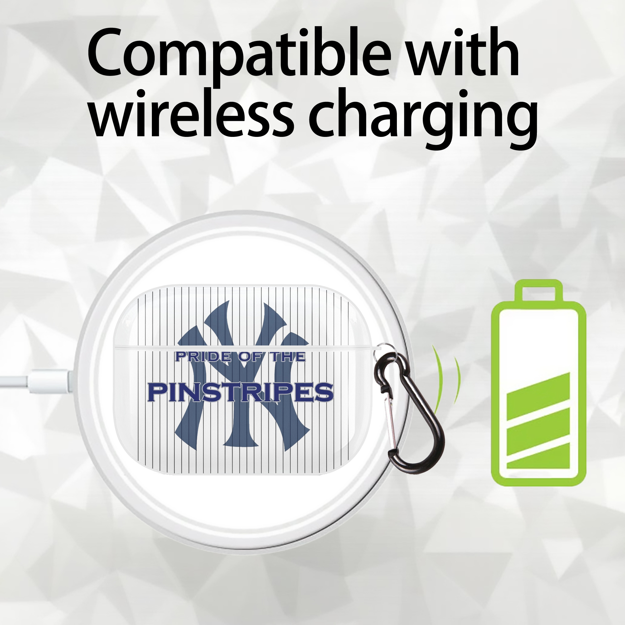 New York Yankees Pride of The Pinstripes AirPods Pro Hard Case White With Keychain, Durable Flexible PC, Precise Cutouts, Anti-Fingerprint, Yellowing & Scratch Resistant, Full Protection, Washable