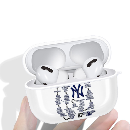 New York Yankees 27 World Series Titles AirPods Pro Hard Case White With Keychain, Durable Flexible PC, Precise Cutouts, Anti-Fingerprint, Yellowing & Scratch Resistant, Full Protection, Washable