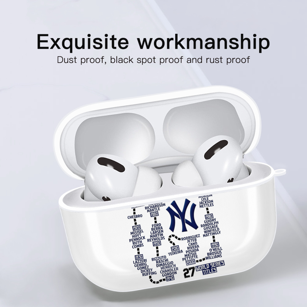 New York Yankees 27 World Series Titles AirPods Pro Hard Case White With Keychain, Durable Flexible PC, Precise Cutouts, Anti-Fingerprint, Yellowing & Scratch Resistant, Full Protection, Washable