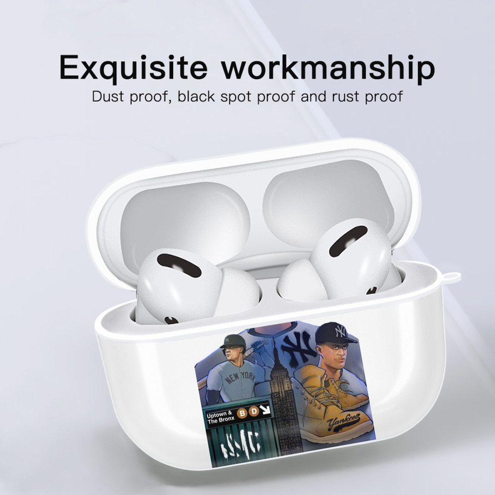 New York Yankees 273 AirPods Pro Hard Case White With Keychain, Durable Flexible PC, Precise Cutouts, Anti-Fingerprint, Yellowing & Scratch Resistant, Full Protection, Washable