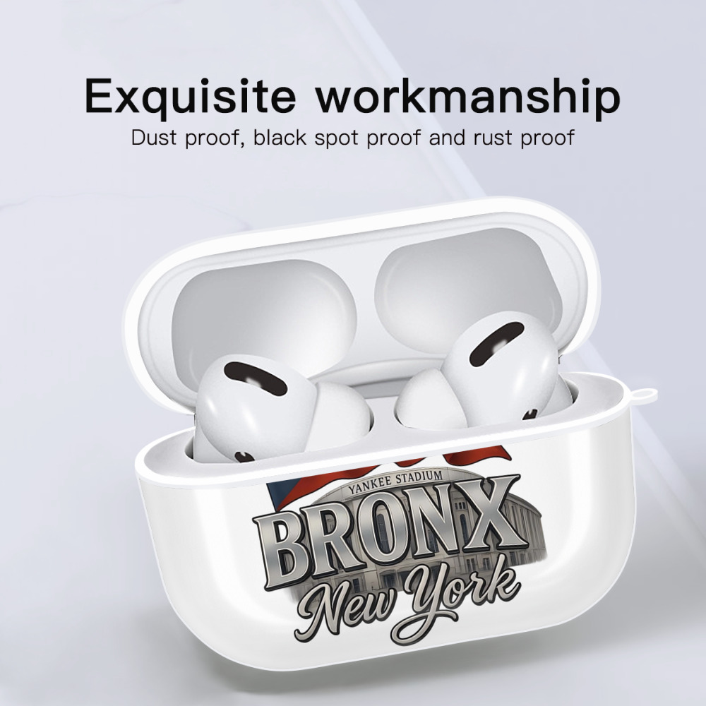 New York Yankees BRONX Yankees Stadium AirPods Pro Hard Case White With Keychain, Durable Flexible PC, Precise Cutouts, Anti-Fingerprint, Yellowing & Scratch Resistant, Full Protection, Washable