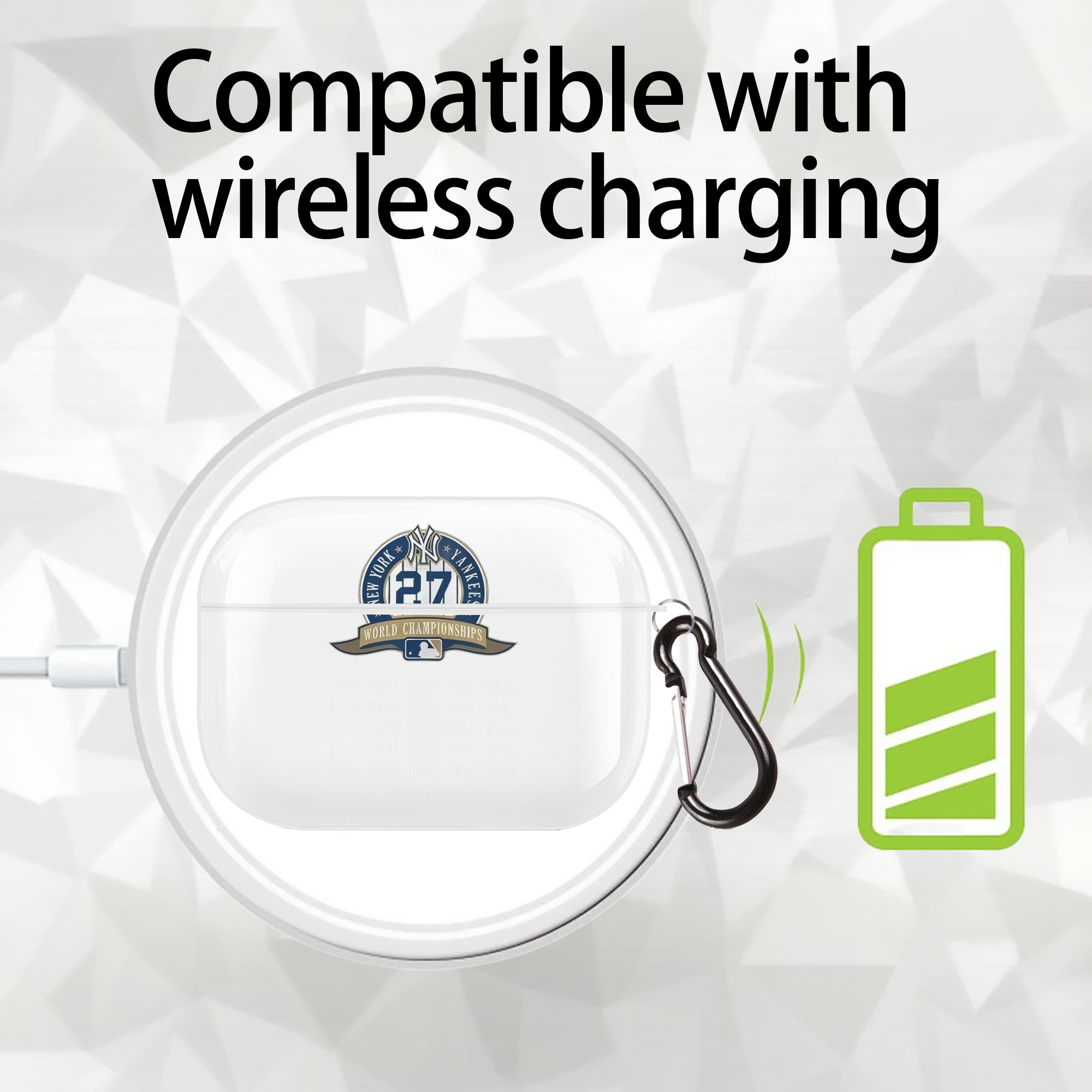 New York Yankees 27 WS Championships AirPods Pro Hard Case White With Keychain, Durable Flexible PC, Precise Cutouts, Anti-Fingerprint, Yellowing & Scratch Resistant, Full Protection, Washable