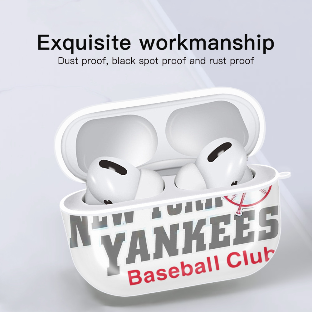 New York Yankees Baseball Club AirPods Pro Hard Case White With Keychain, Durable Flexible PC, Precise Cutouts, Anti-Fingerprint, Yellowing & Scratch Resistant, Full Protection, Washable
