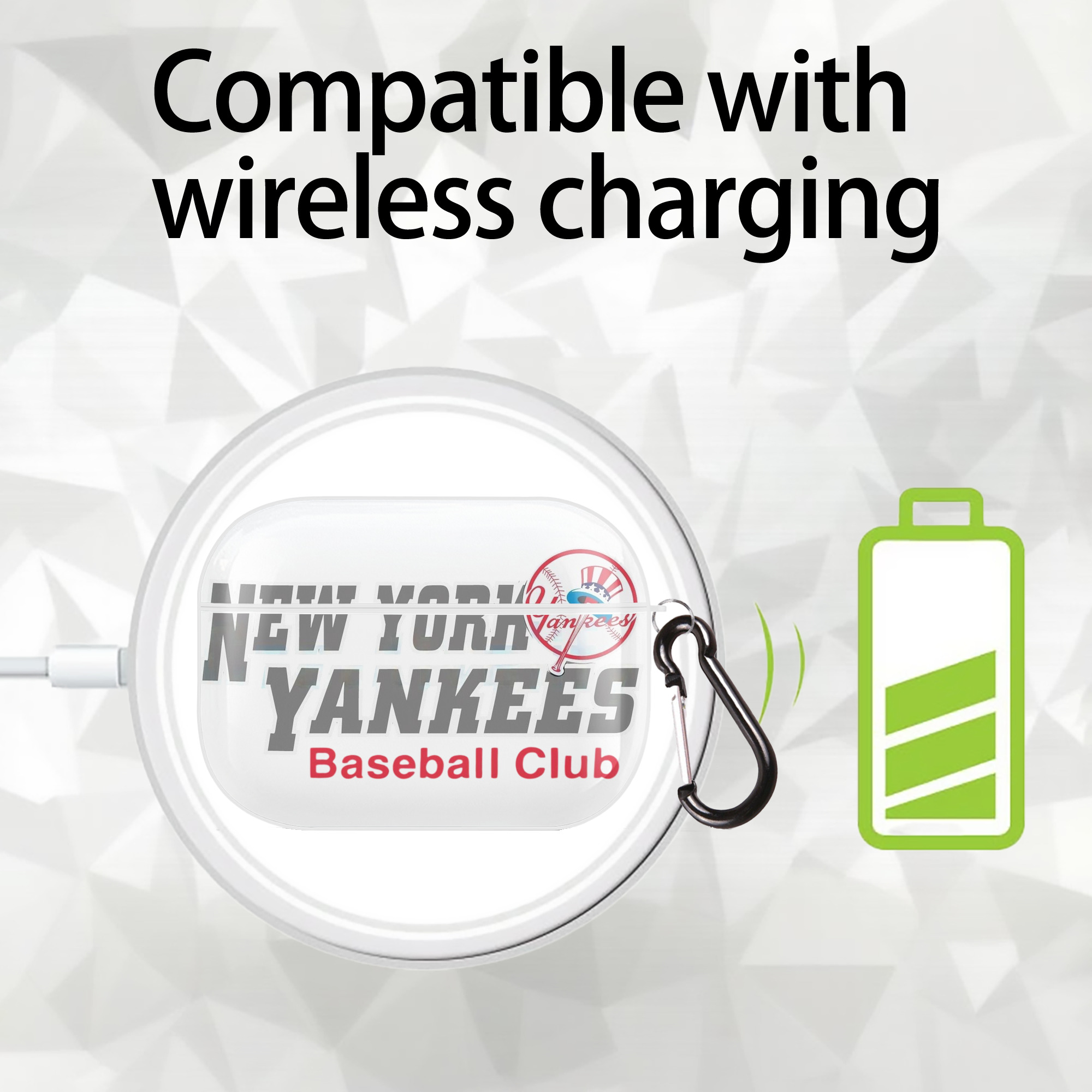 New York Yankees Baseball Club AirPods Pro Hard Case White With Keychain, Durable Flexible PC, Precise Cutouts, Anti-Fingerprint, Yellowing & Scratch Resistant, Full Protection, Washable
