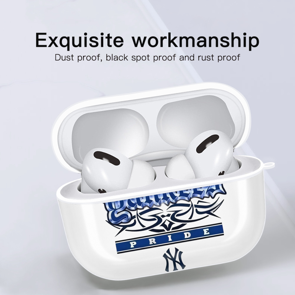 New York Yankees 278 AirPods Pro Hard Case White With Keychain, Durable Flexible PC, Precise Cutouts, Anti-Fingerprint, Yellowing & Scratch Resistant, Full Protection, Washable