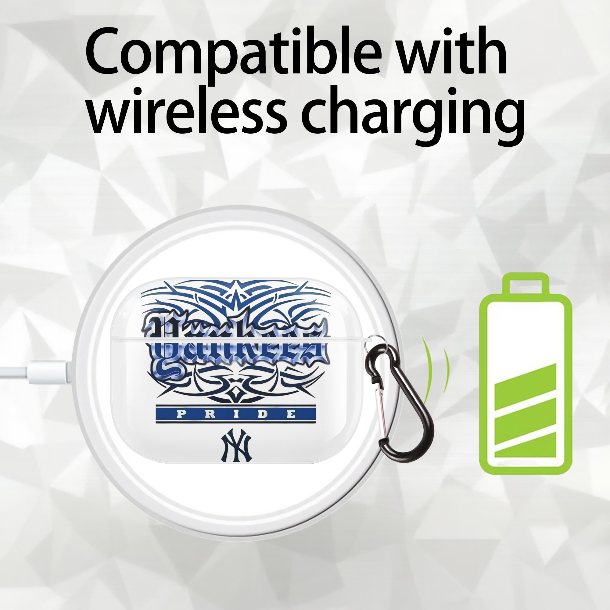 New York Yankees 278 AirPods Pro Hard Case White With Keychain, Durable Flexible PC, Precise Cutouts, Anti-Fingerprint, Yellowing & Scratch Resistant, Full Protection, Washable