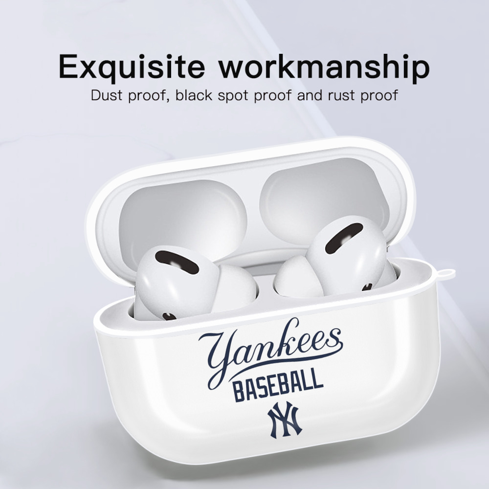 New York Yankees Baseball AirPods Pro Hard Case White With Keychain, Durable Flexible PC, Precise Cutouts, Anti-Fingerprint, Yellowing & Scratch Resistant, Full Protection, Washable