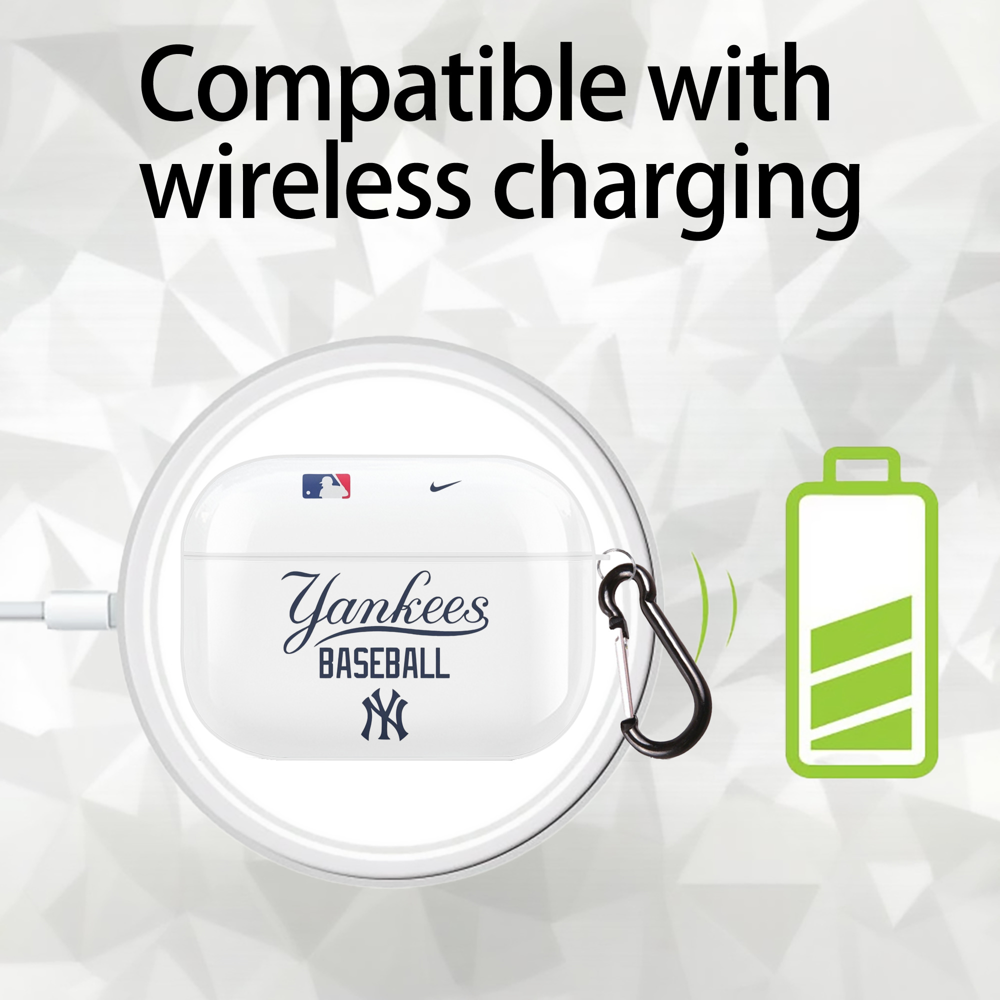 New York Yankees Baseball AirPods Pro Hard Case White With Keychain, Durable Flexible PC, Precise Cutouts, Anti-Fingerprint, Yellowing & Scratch Resistant, Full Protection, Washable