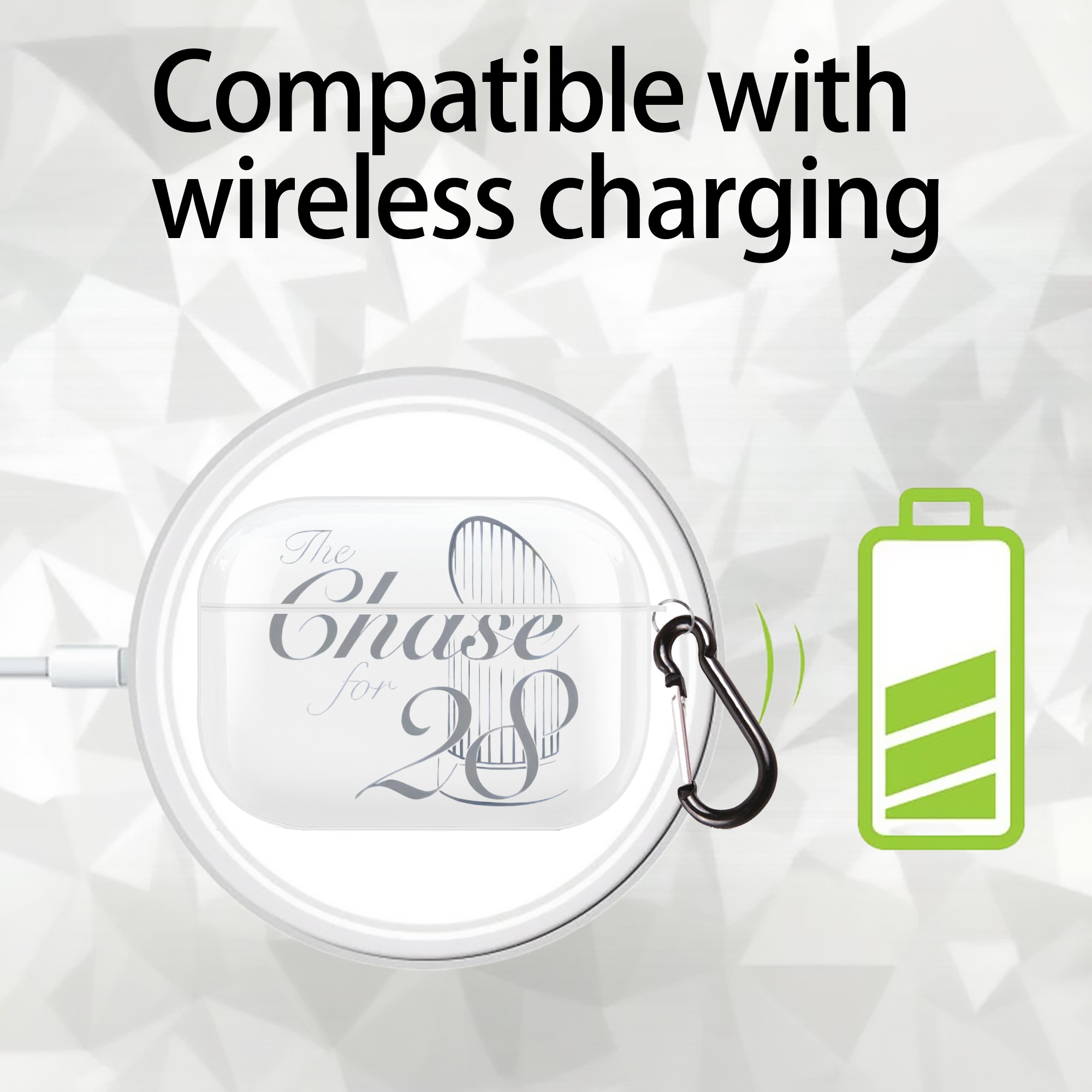 New York Yankees The Chase for 28 AirPods Pro Hard Case White With Keychain, Durable Flexible PC, Precise Cutouts, Anti-Fingerprint, Yellowing & Scratch Resistant, Full Protection, Washable