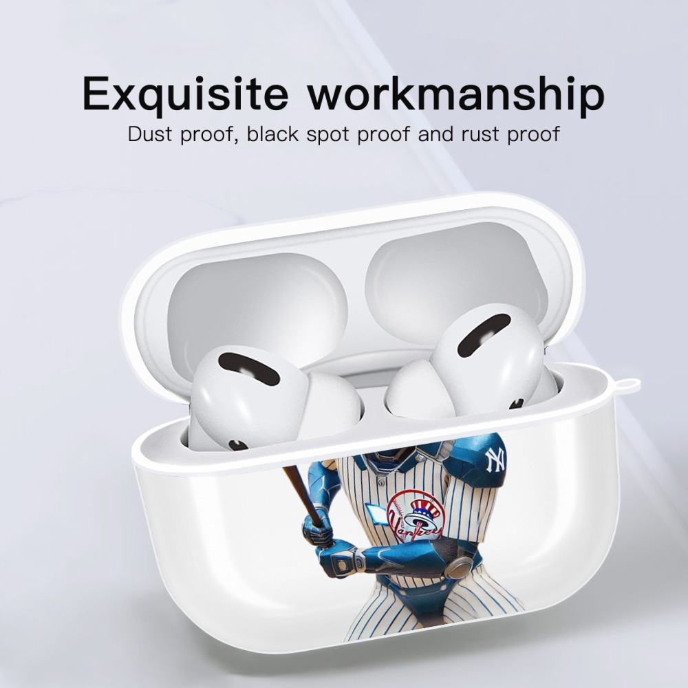 New York Yankees 283 AirPods Pro Hard Case White With Keychain, Durable Flexible PC, Precise Cutouts, Anti-Fingerprint, Yellowing & Scratch Resistant, Full Protection, Washable