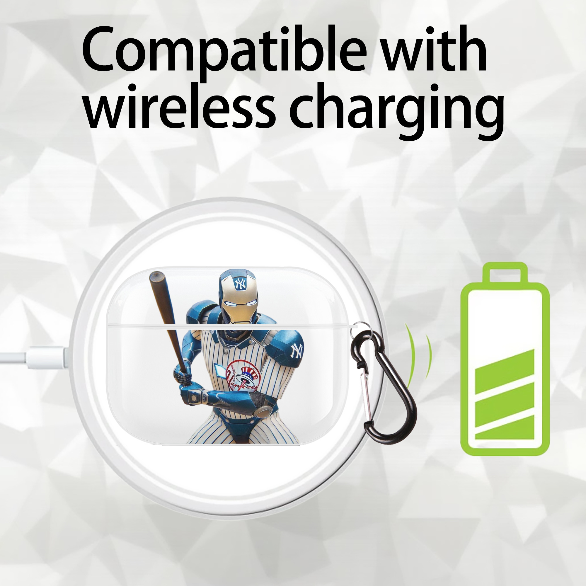 New York Yankees 283 AirPods Pro Hard Case White With Keychain, Durable Flexible PC, Precise Cutouts, Anti-Fingerprint, Yellowing & Scratch Resistant, Full Protection, Washable