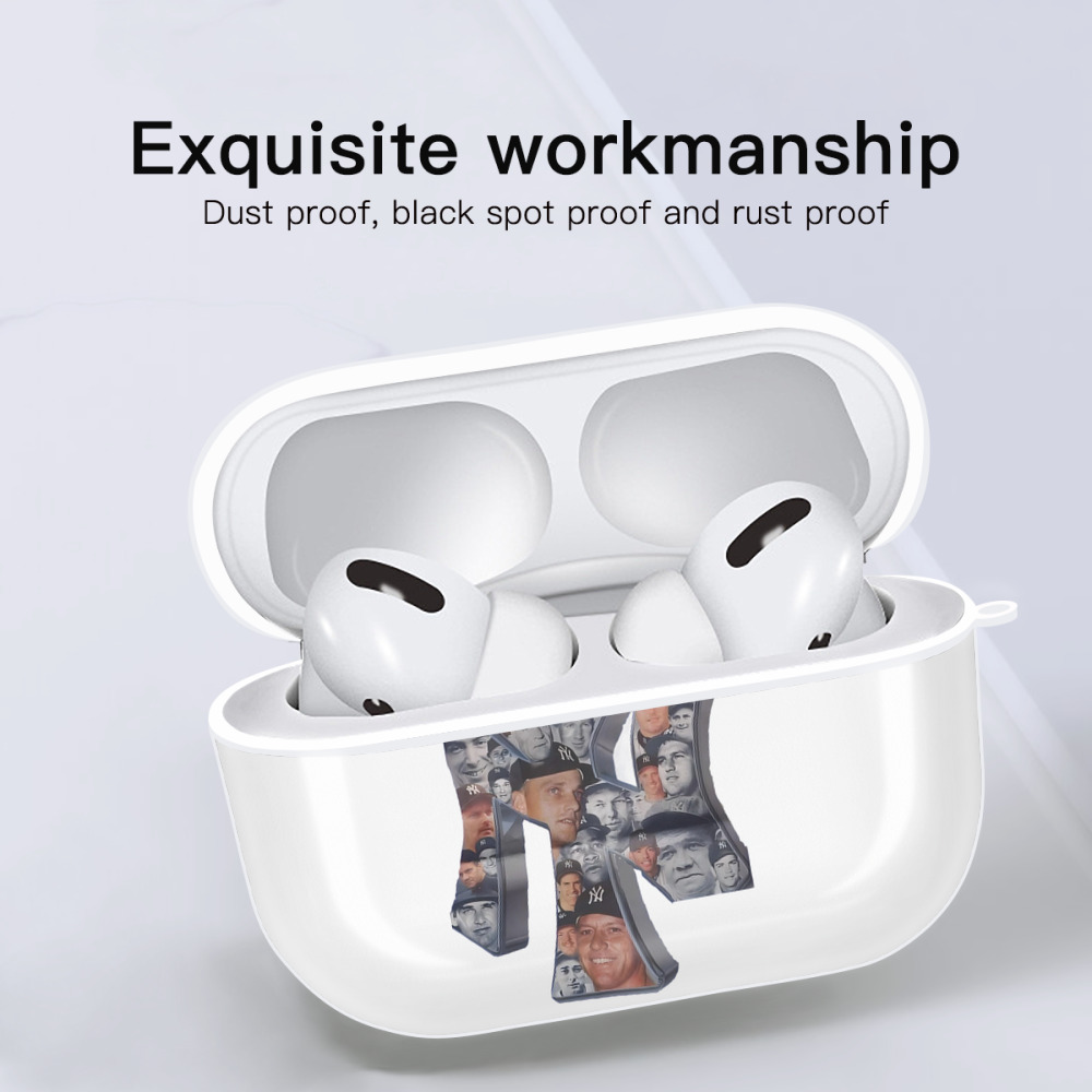 New York Yankees 279 AirPods Pro Hard Case White With Keychain, Durable Flexible PC, Precise Cutouts, Anti-Fingerprint, Yellowing & Scratch Resistant, Full Protection, Washable