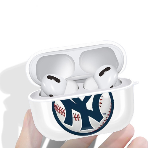 New York Yankees Baseball AirPods Pro Hard Case White With Keychain, Durable Flexible PC, Precise Cutouts, Anti-Fingerprint, Yellowing & Scratch Resistant, Full Protection, Washable