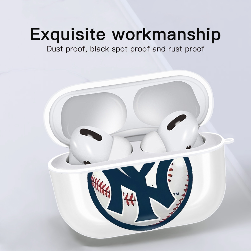 New York Yankees Baseball AirPods Pro Hard Case White With Keychain, Durable Flexible PC, Precise Cutouts, Anti-Fingerprint, Yellowing & Scratch Resistant, Full Protection, Washable