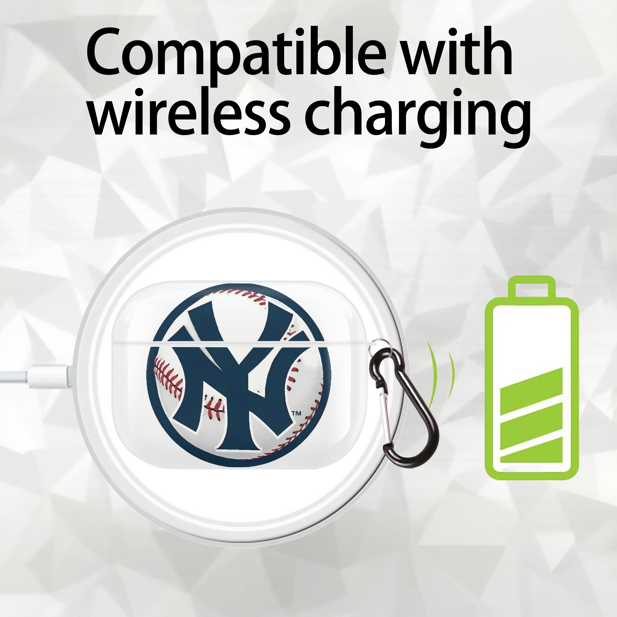 New York Yankees Baseball AirPods Pro Hard Case White With Keychain, Durable Flexible PC, Precise Cutouts, Anti-Fingerprint, Yellowing & Scratch Resistant, Full Protection, Washable