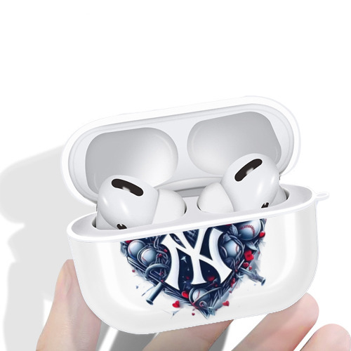 New York Yankees Heart AirPods Pro Hard Case White With Keychain, Durable Flexible PC, Precise Cutouts, Anti-Fingerprint, Yellowing & Scratch Resistant, Full Protection, Washable