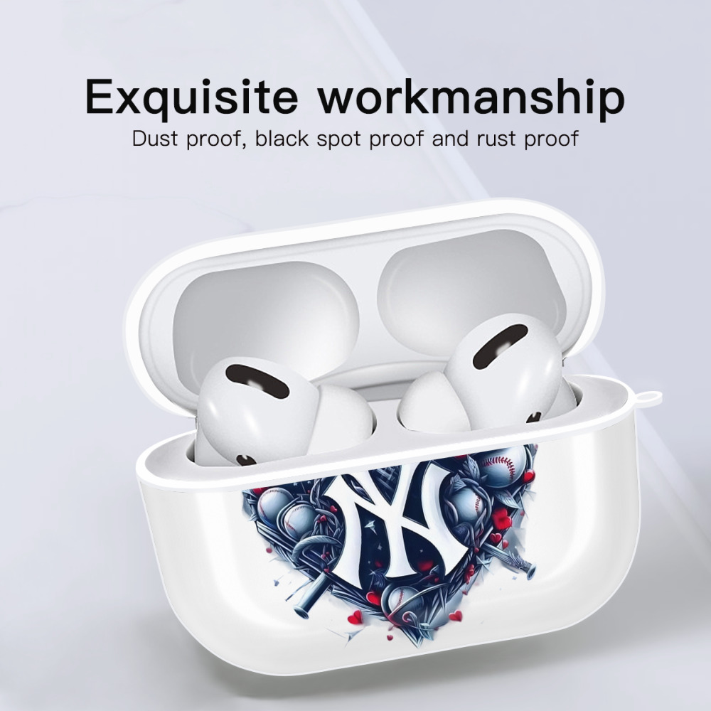 New York Yankees Heart AirPods Pro Hard Case White With Keychain, Durable Flexible PC, Precise Cutouts, Anti-Fingerprint, Yellowing & Scratch Resistant, Full Protection, Washable