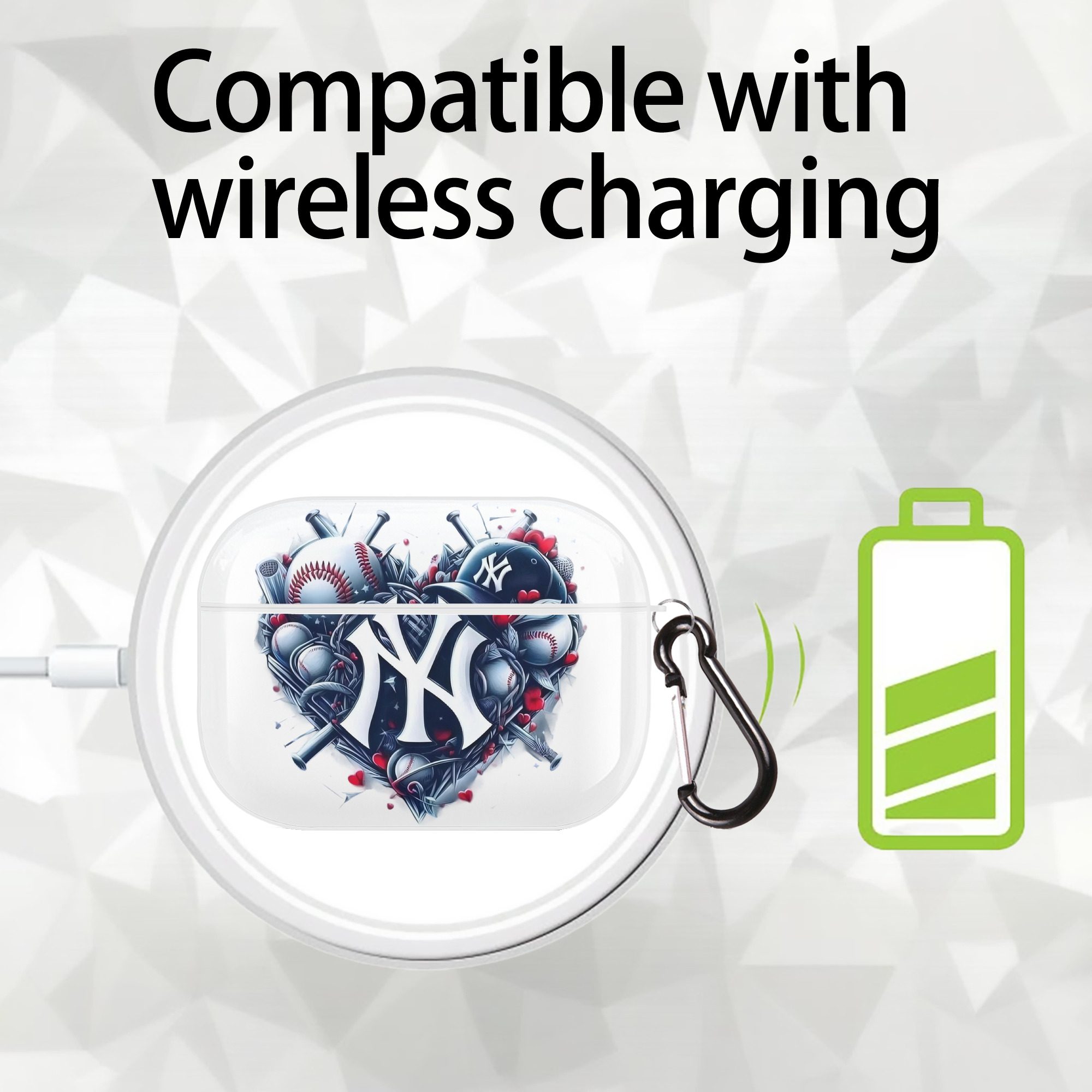 New York Yankees Heart AirPods Pro Hard Case White With Keychain, Durable Flexible PC, Precise Cutouts, Anti-Fingerprint, Yellowing & Scratch Resistant, Full Protection, Washable