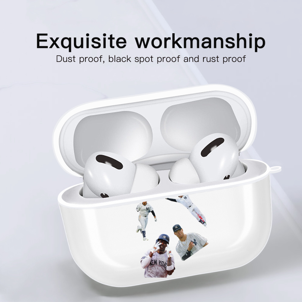 New York Yankees 284 AirPods Pro Hard Case White With Keychain, Durable Flexible PC, Precise Cutouts, Anti-Fingerprint, Yellowing & Scratch Resistant, Full Protection, Washable