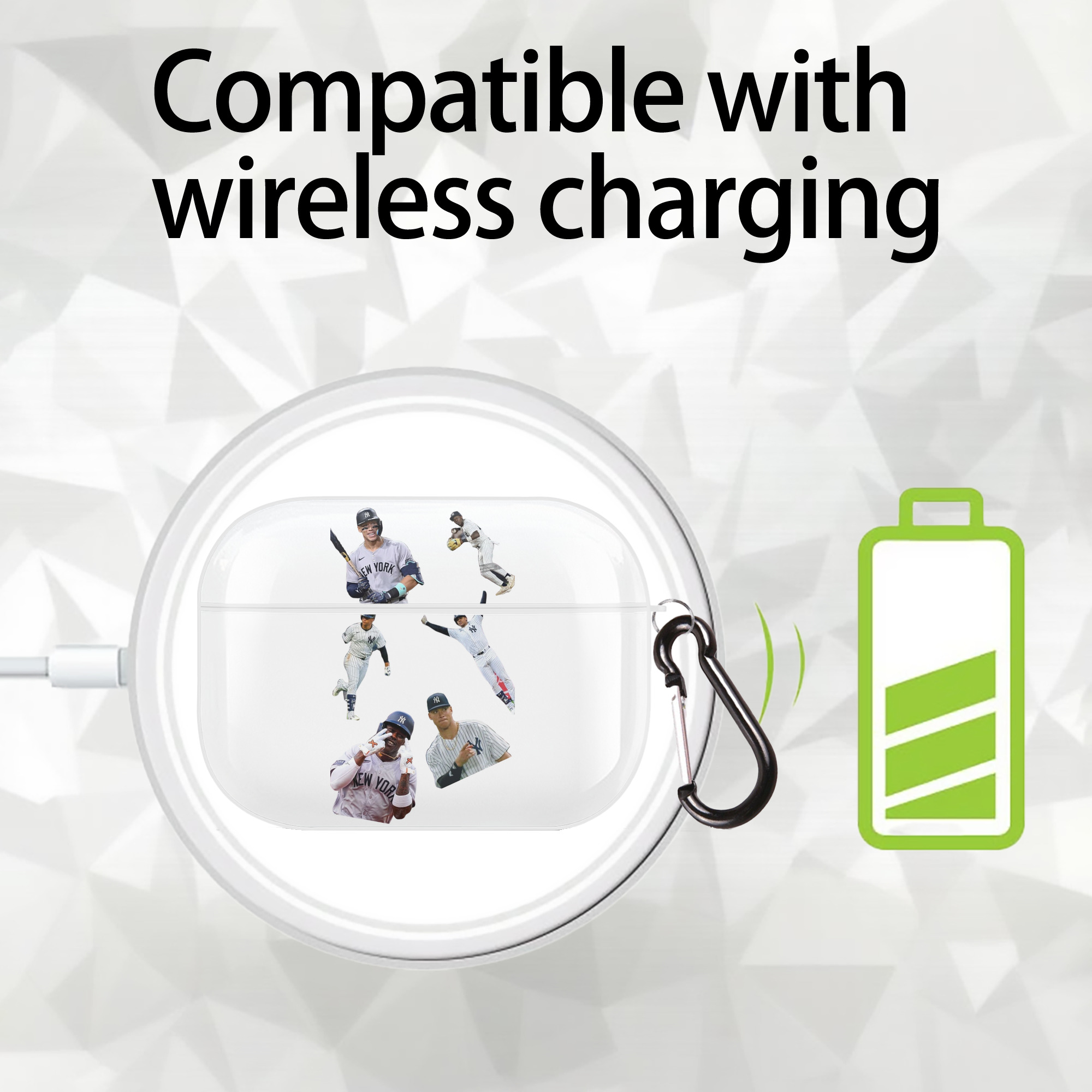 New York Yankees 284 AirPods Pro Hard Case White With Keychain, Durable Flexible PC, Precise Cutouts, Anti-Fingerprint, Yellowing & Scratch Resistant, Full Protection, Washable