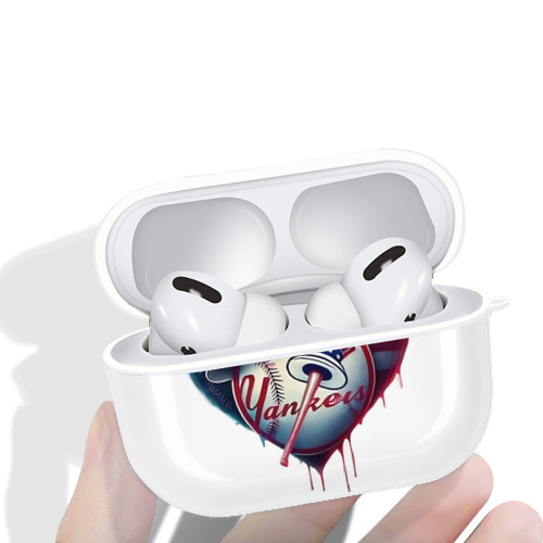 New York Yankees Heart AirPods Pro Hard Case White With Keychain, Durable Flexible PC, Precise Cutouts, Anti-Fingerprint, Yellowing & Scratch Resistant, Full Protection, Washable
