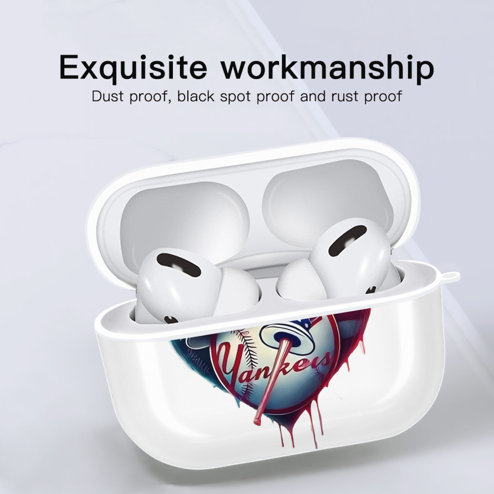 New York Yankees Heart AirPods Pro Hard Case White With Keychain, Durable Flexible PC, Precise Cutouts, Anti-Fingerprint, Yellowing & Scratch Resistant, Full Protection, Washable