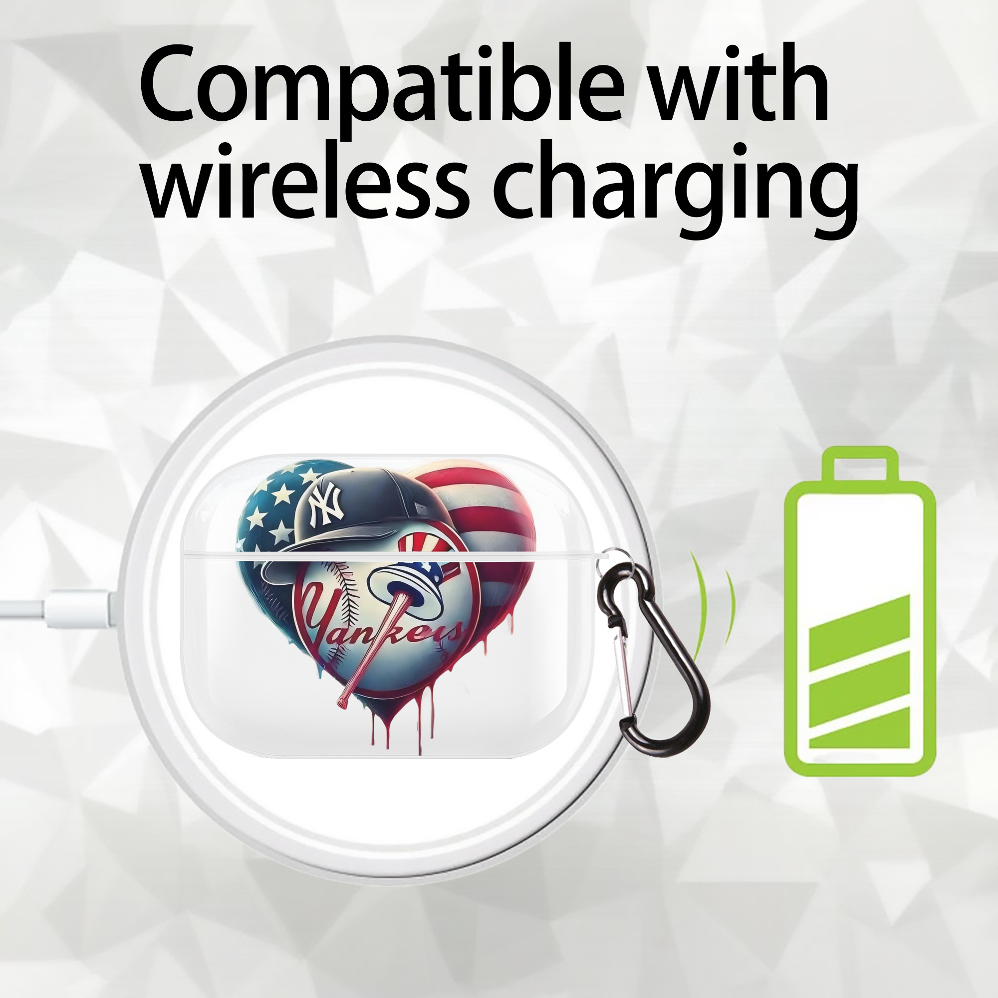 New York Yankees Heart AirPods Pro Hard Case White With Keychain, Durable Flexible PC, Precise Cutouts, Anti-Fingerprint, Yellowing & Scratch Resistant, Full Protection, Washable