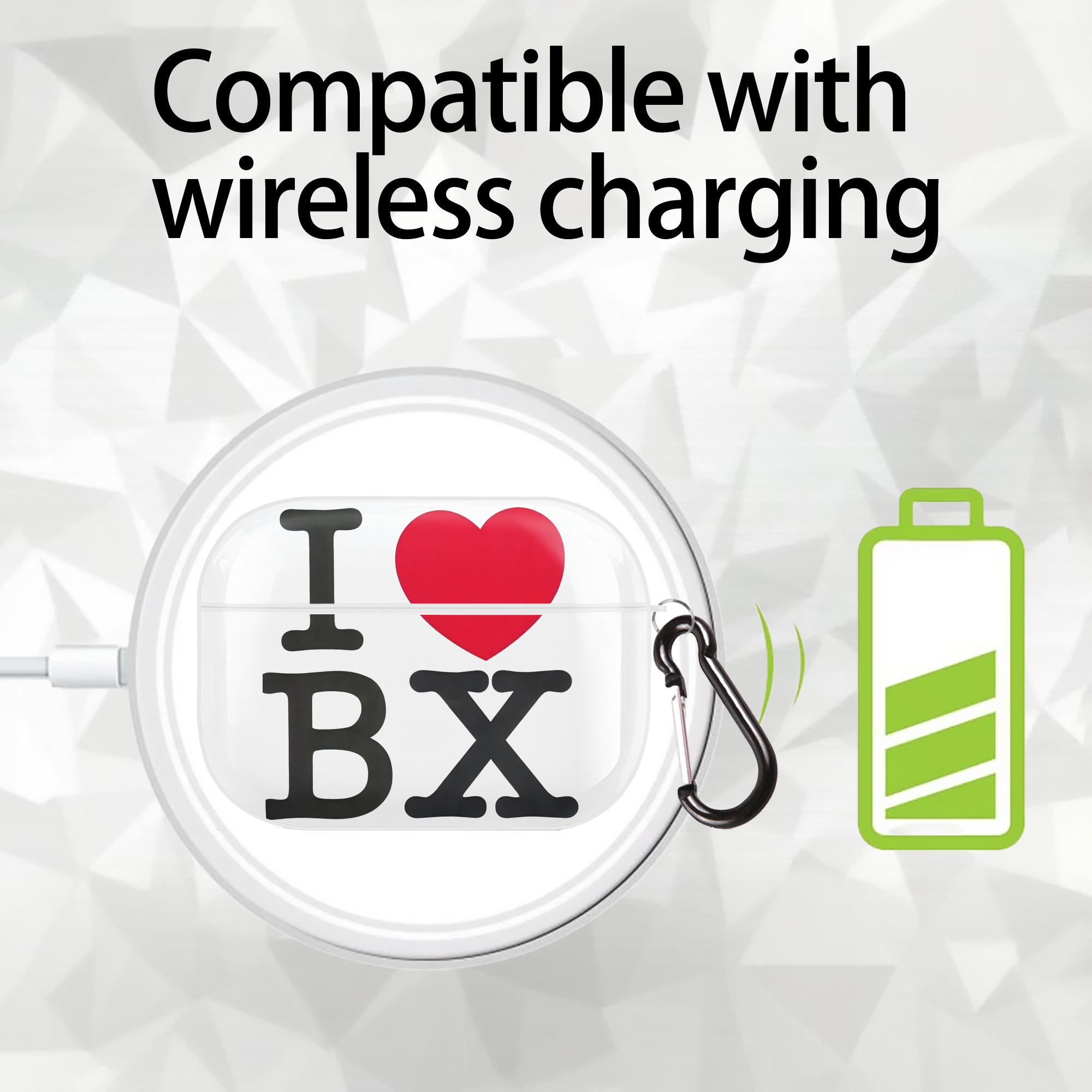 New York Yankees I Love BX AirPods Pro Hard Case White With Keychain, Durable Flexible PC, Precise Cutouts, Anti-Fingerprint, Yellowing & Scratch Resistant, Full Protection, Washable