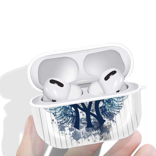 New York Yankees 293 AirPods Pro Hard Case White With Keychain, Durable Flexible PC, Precise Cutouts, Anti-Fingerprint, Yellowing & Scratch Resistant, Full Protection, Washable