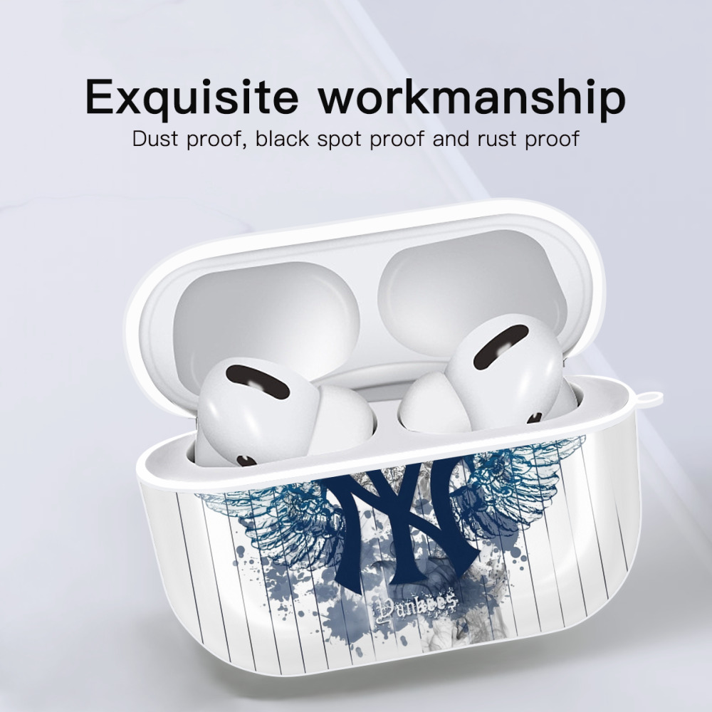 New York Yankees 293 AirPods Pro Hard Case White With Keychain, Durable Flexible PC, Precise Cutouts, Anti-Fingerprint, Yellowing & Scratch Resistant, Full Protection, Washable