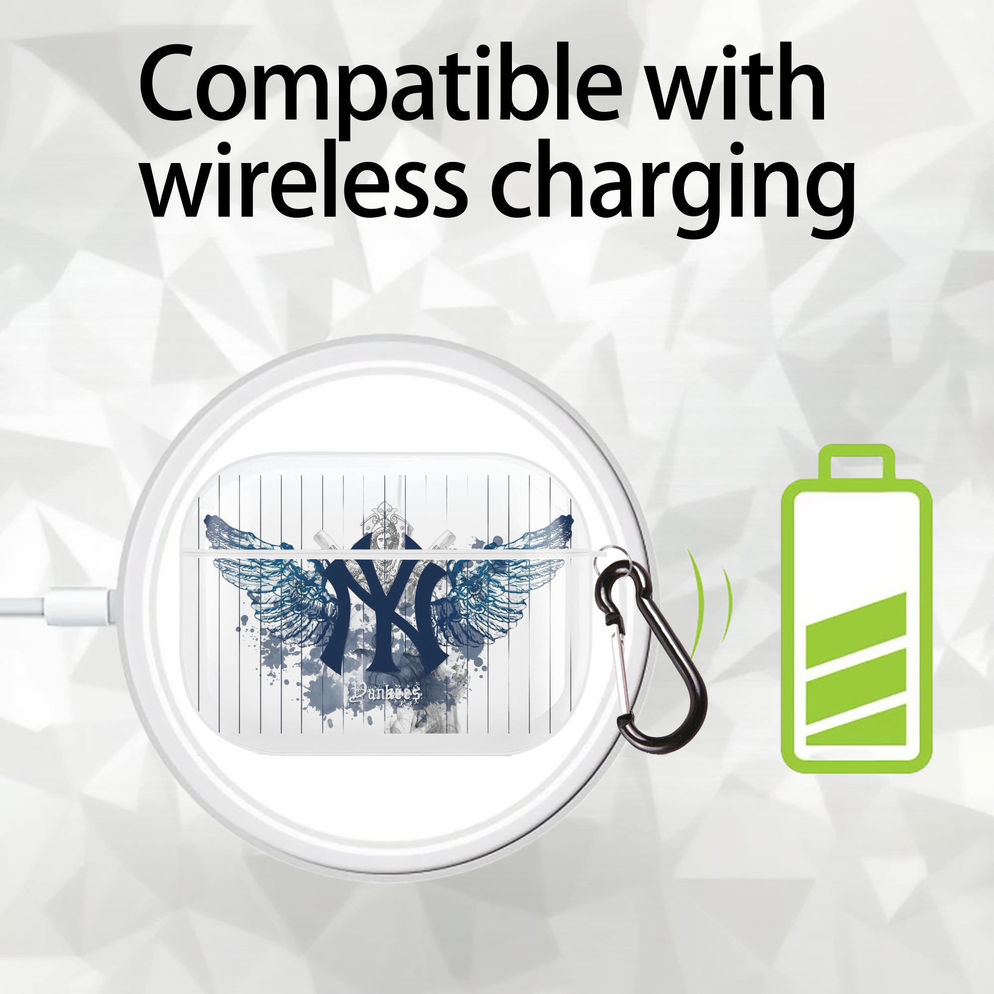 New York Yankees 293 AirPods Pro Hard Case White With Keychain, Durable Flexible PC, Precise Cutouts, Anti-Fingerprint, Yellowing & Scratch Resistant, Full Protection, Washable