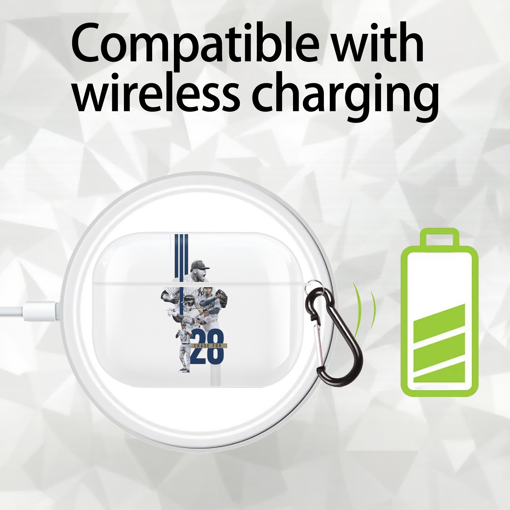 New York Yankees Chase For 28 AirPods Pro Hard Case White With Keychain, Durable Flexible PC, Precise Cutouts, Anti-Fingerprint, Yellowing & Scratch Resistant, Full Protection, Washable