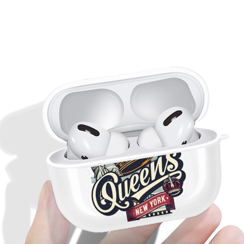 New York Yankees New York Queens AirPods Pro Hard Case White With Keychain, Durable Flexible PC, Precise Cutouts, Anti-Fingerprint, Yellowing & Scratch Resistant, Full Protection, Washable