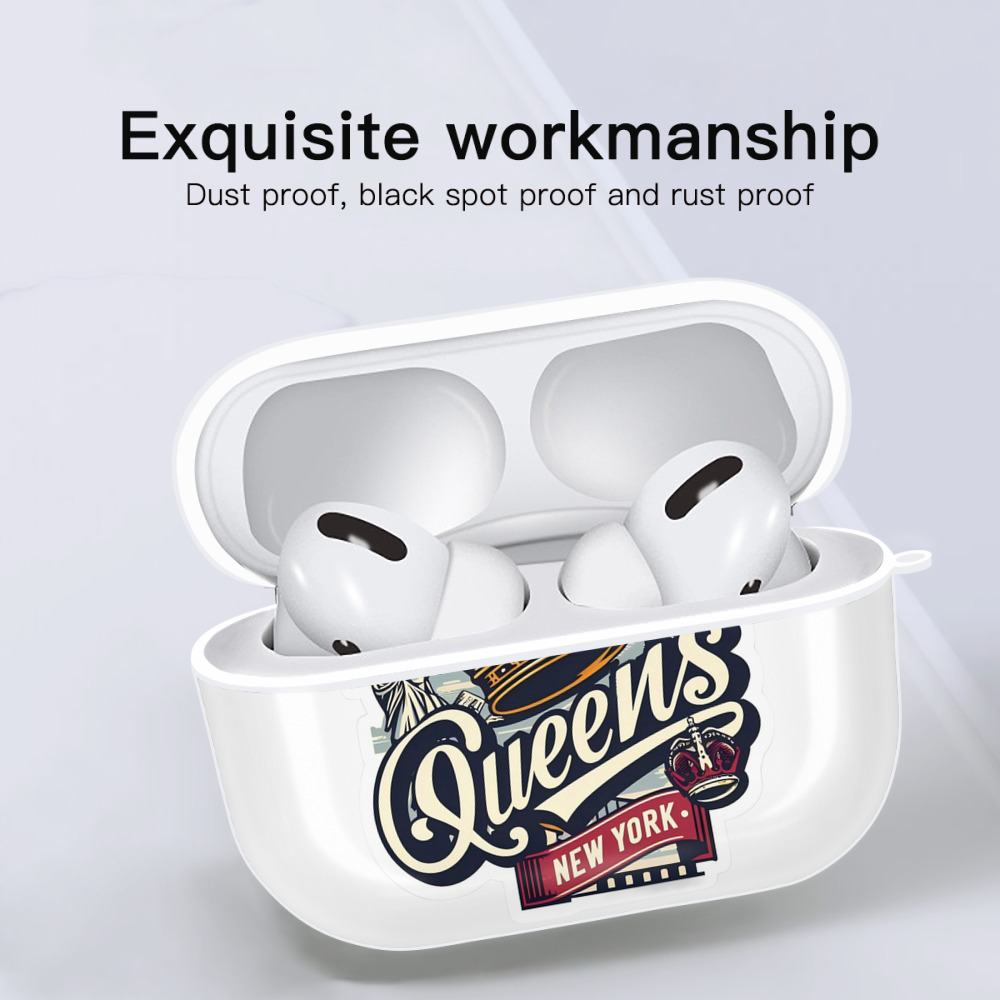 New York Yankees New York Queens AirPods Pro Hard Case White With Keychain, Durable Flexible PC, Precise Cutouts, Anti-Fingerprint, Yellowing & Scratch Resistant, Full Protection, Washable