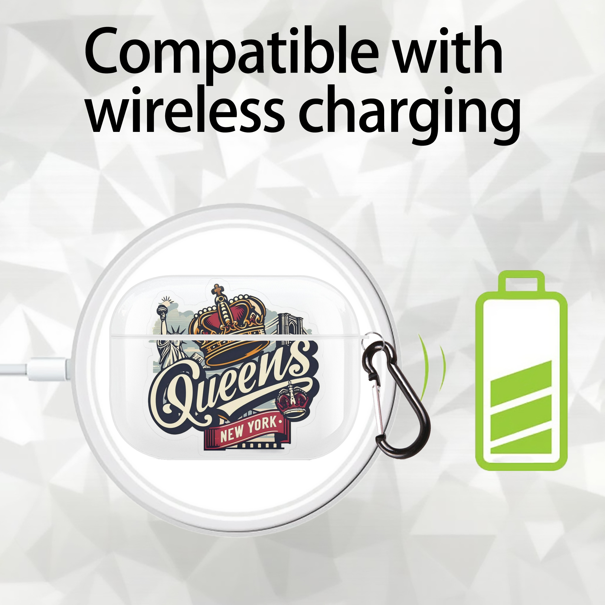 New York Yankees New York Queens AirPods Pro Hard Case White With Keychain, Durable Flexible PC, Precise Cutouts, Anti-Fingerprint, Yellowing & Scratch Resistant, Full Protection, Washable