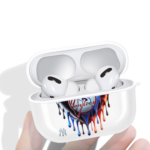 New York Yankees Heart AirPods Pro Hard Case White With Keychain, Durable Flexible PC, Precise Cutouts, Anti-Fingerprint, Yellowing & Scratch Resistant, Full Protection, Washable