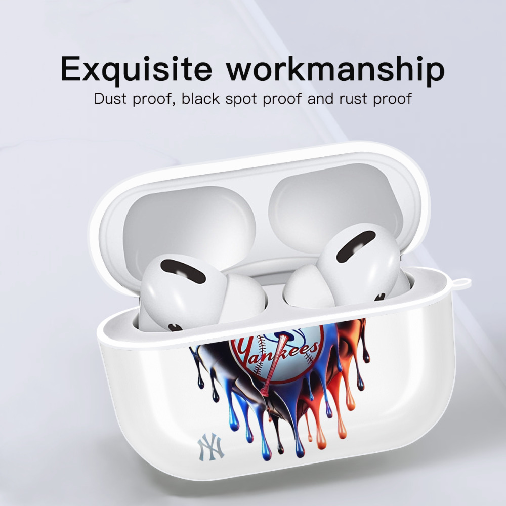 New York Yankees Heart AirPods Pro Hard Case White With Keychain, Durable Flexible PC, Precise Cutouts, Anti-Fingerprint, Yellowing & Scratch Resistant, Full Protection, Washable