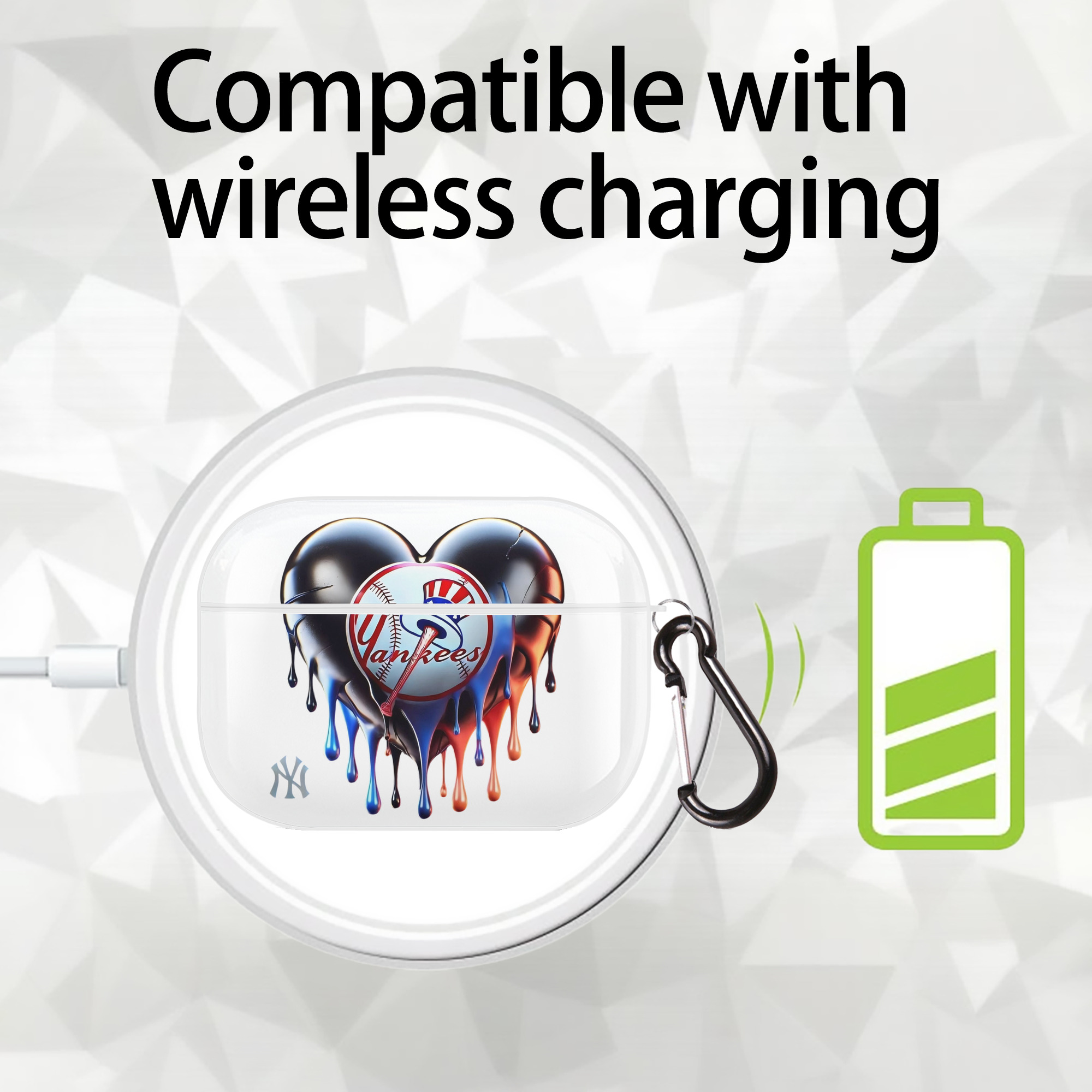 New York Yankees Heart AirPods Pro Hard Case White With Keychain, Durable Flexible PC, Precise Cutouts, Anti-Fingerprint, Yellowing & Scratch Resistant, Full Protection, Washable