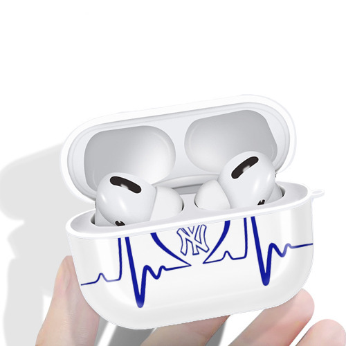 New York Yankees EKG Heart Line AirPods Pro Hard Case White With Keychain, Durable Flexible PC, Precise Cutouts, Anti-Fingerprint, Yellowing & Scratch Resistant, Full Protection, Washable