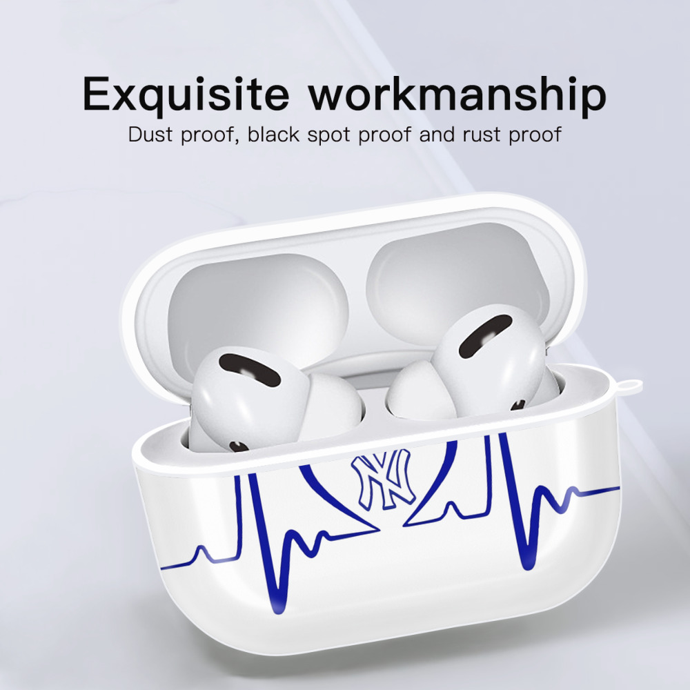 New York Yankees EKG Heart Line AirPods Pro Hard Case White With Keychain, Durable Flexible PC, Precise Cutouts, Anti-Fingerprint, Yellowing & Scratch Resistant, Full Protection, Washable