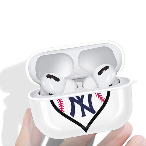 New York Yankees Heart AirPods Pro Hard Case White With Keychain, Durable Flexible PC, Precise Cutouts, Anti-Fingerprint, Yellowing & Scratch Resistant, Full Protection, Washable