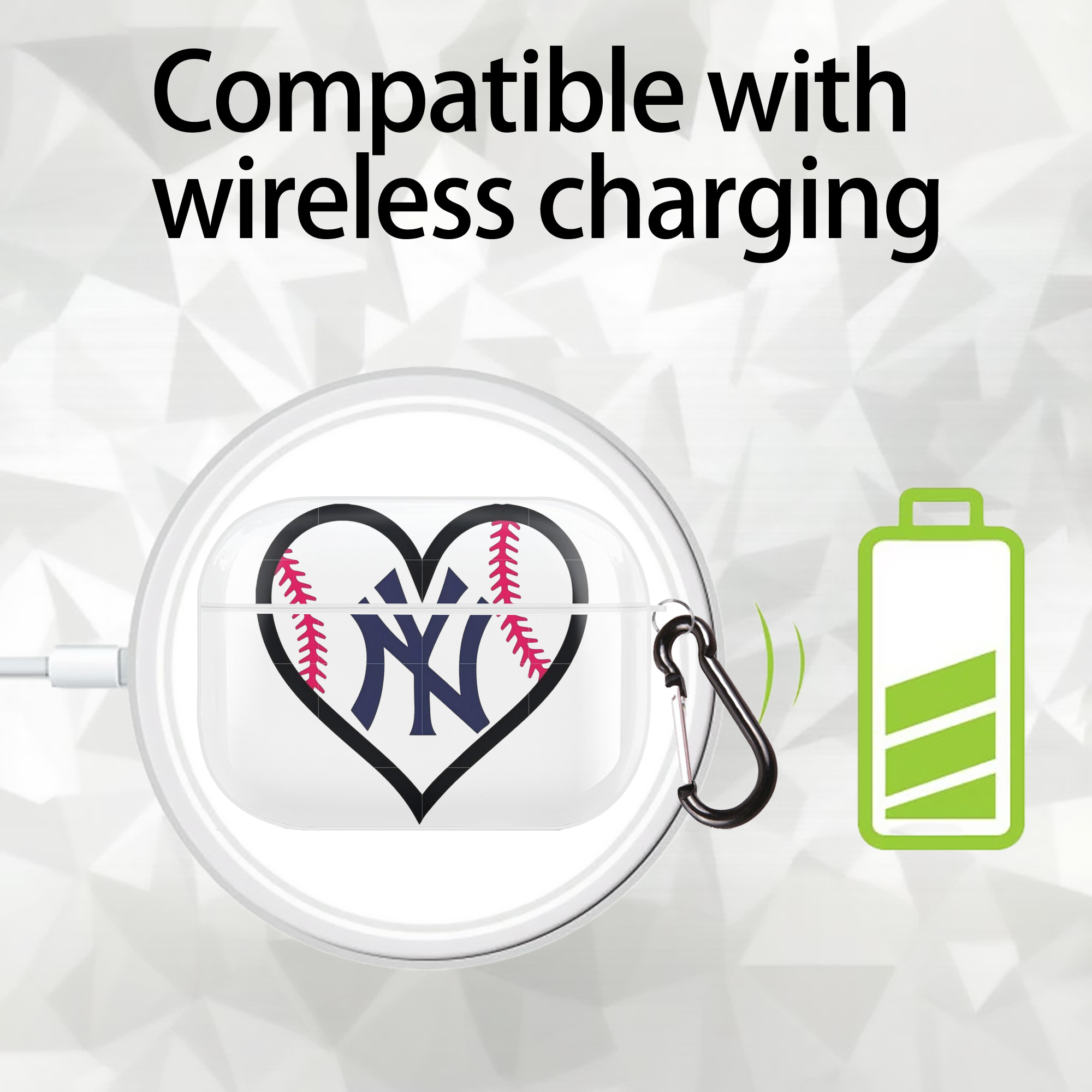New York Yankees Heart AirPods Pro Hard Case White With Keychain, Durable Flexible PC, Precise Cutouts, Anti-Fingerprint, Yellowing & Scratch Resistant, Full Protection, Washable